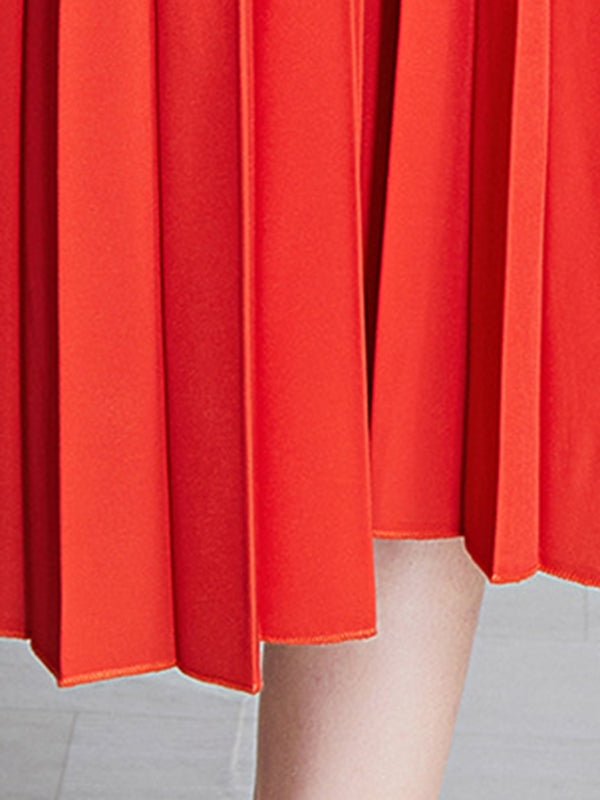 Gradient Pleated Batwing Sleeves Loose Round-Neck Midi Dresses
