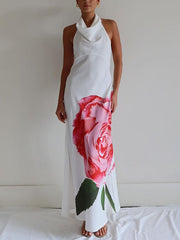 Backless Flower Print Bodycon Sleeveless Half Turtleneck Maxi Dresses