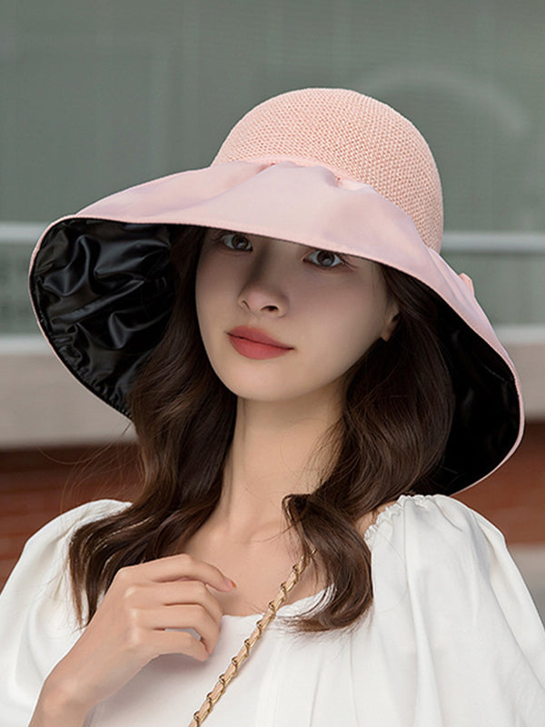 Bow-Embellished Split-Joint Sun protection Sun Hat Fisherman Hat