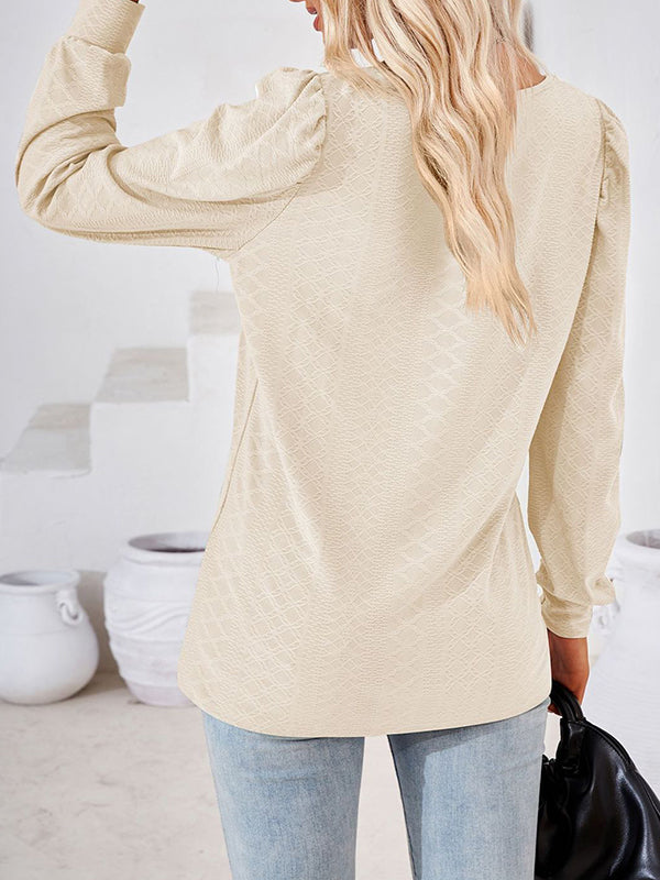 Jacquard Solid Color Loose Square-neck T-Shirts Tops