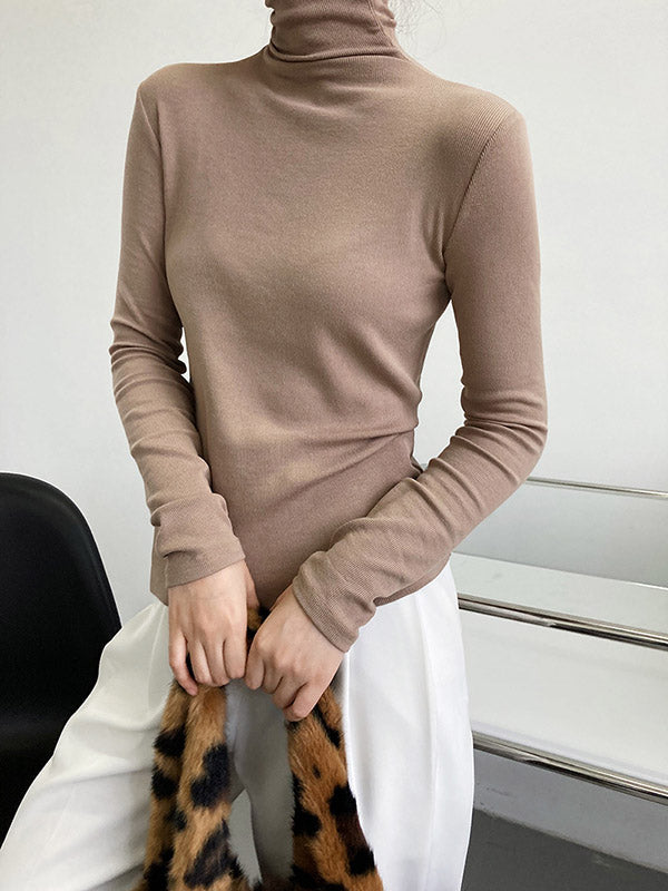 Simple 6 Colors Heaps Collar Long Sleeves Knitting T-Shirt Top