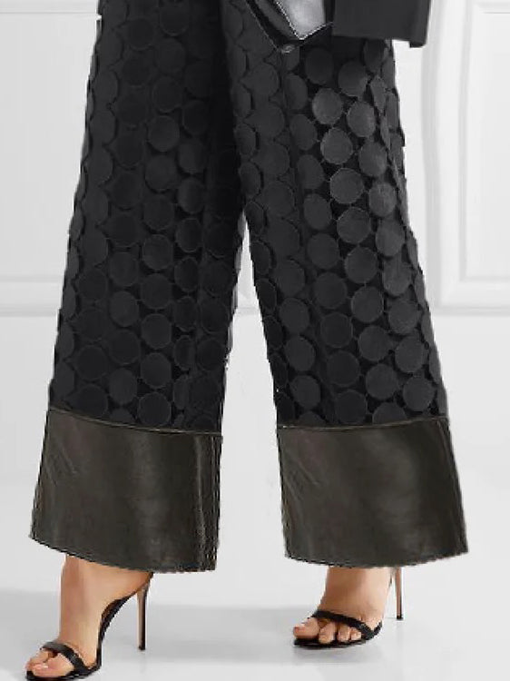 Loose Wide Leg Polka-Dot Solid Color Casual Pants Bottoms Trousers