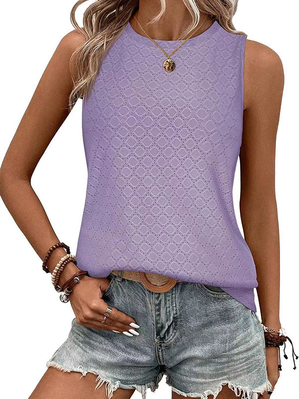 Solid Color Loose Sleeveless Round-Neck Vest Top