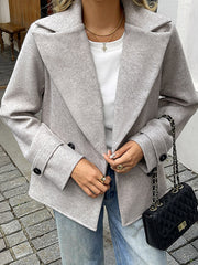 Buttoned Double-Breasted Solid Color Long Sleeves Loose Lapel Outerwear Blazer
