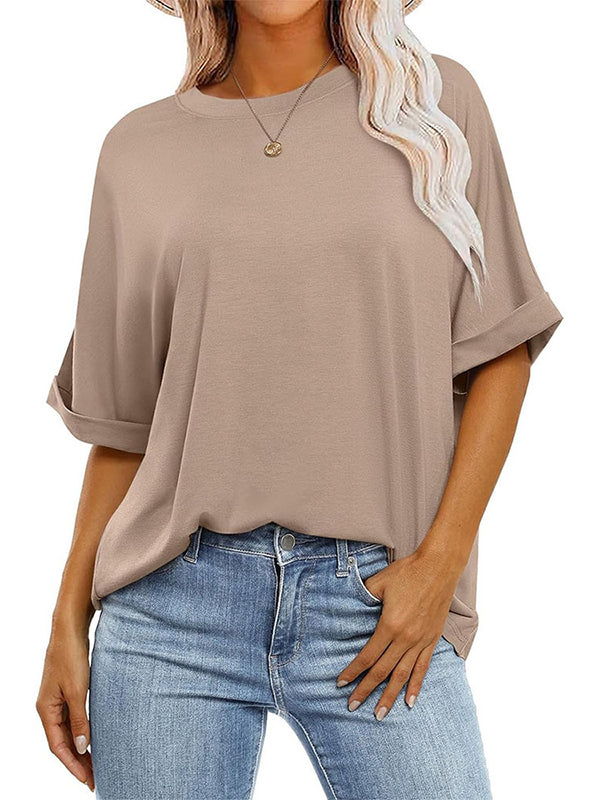 Solid Color Split-Joint Raglan Sleeve Round-Neck T-Shirts