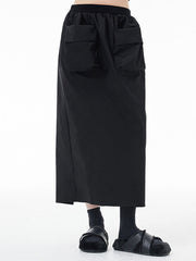 Pleated Pockets Split-Back A-Line High Waisted Skirts Bottoms