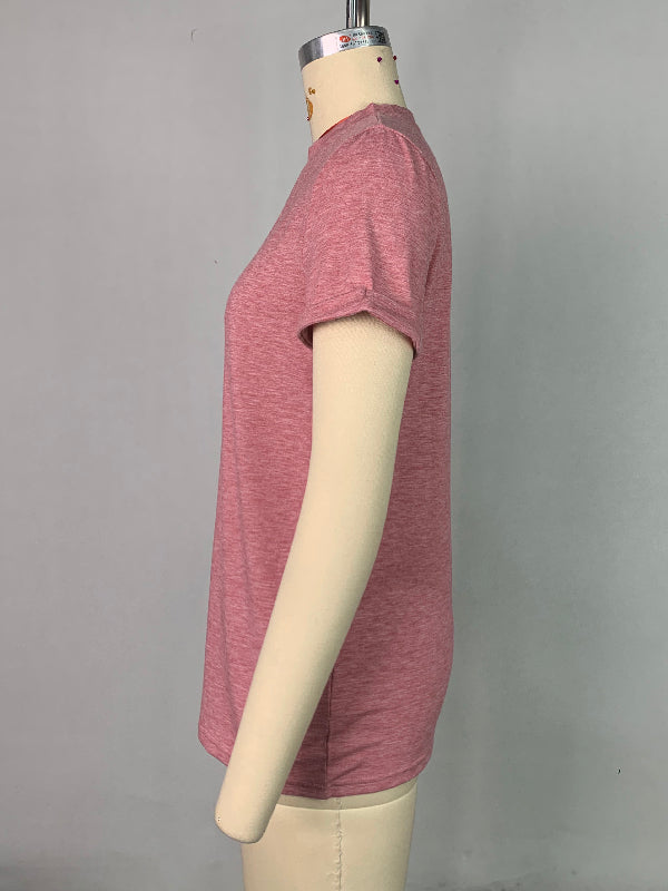 Solid Color Short Sleeves Round-neck T-Shirts Tops