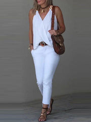 Solid Color Split-Joint Sleeveless V-Neck Vest Top