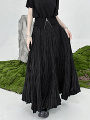 High-Waisted Pleated Solid Color A-Line Irregular Clipping Skirts
