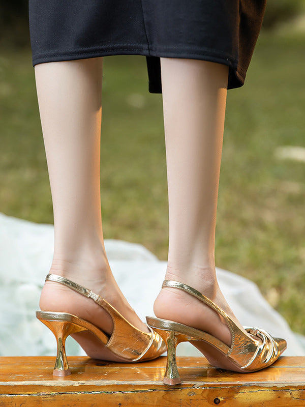 Pleated Pointed-Toe Split-Joint Sling Shoes Sandals