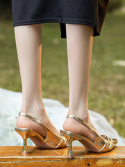 Pleated Pointed-Toe Split-Joint Sling Shoes Sandals