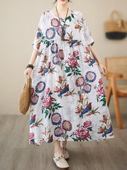 Pleated Split-Joint Batwing Sleeves Loose Round-Neck Midi Dresses