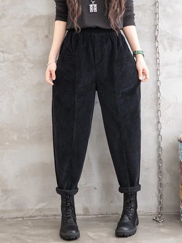 Elasticity Pockets Solid Color Loose Half Pants