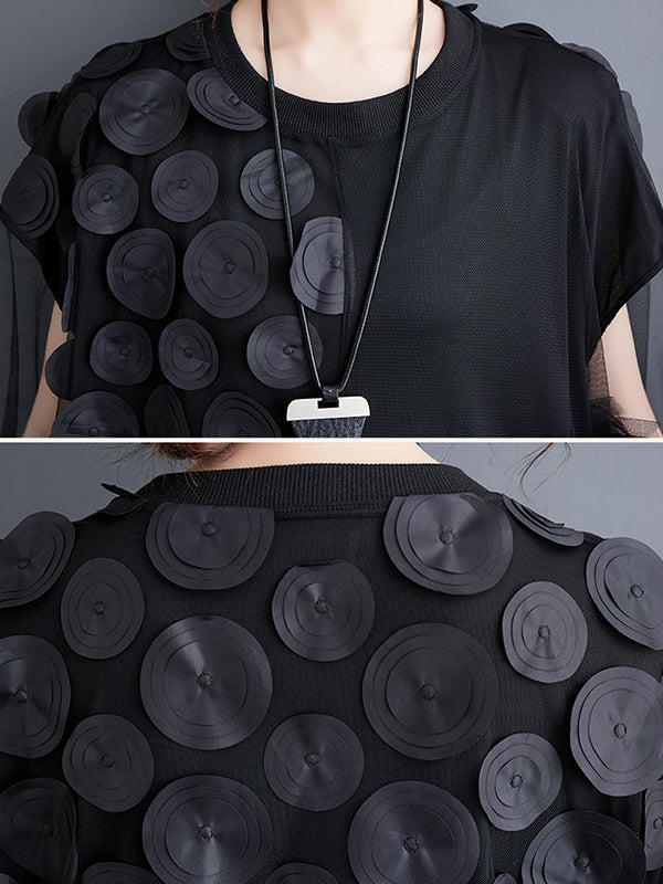 Asymmetric Gauze Split-Joint Loose Short Sleeves Round-Neck Midi Dresses