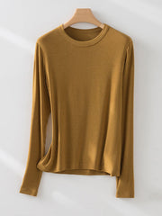 Solid Color Long Sleeves Round-neck Skinny T-Shirts Tops