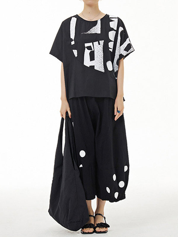 Printed Loose Short Sleeves Round-neck T-Shirts Tops