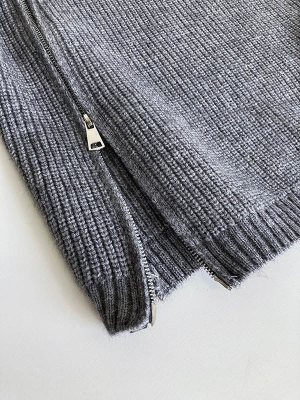 Split-Joint Split-Side Zipper Long Sleeves Loose High Neck Sweater Tops