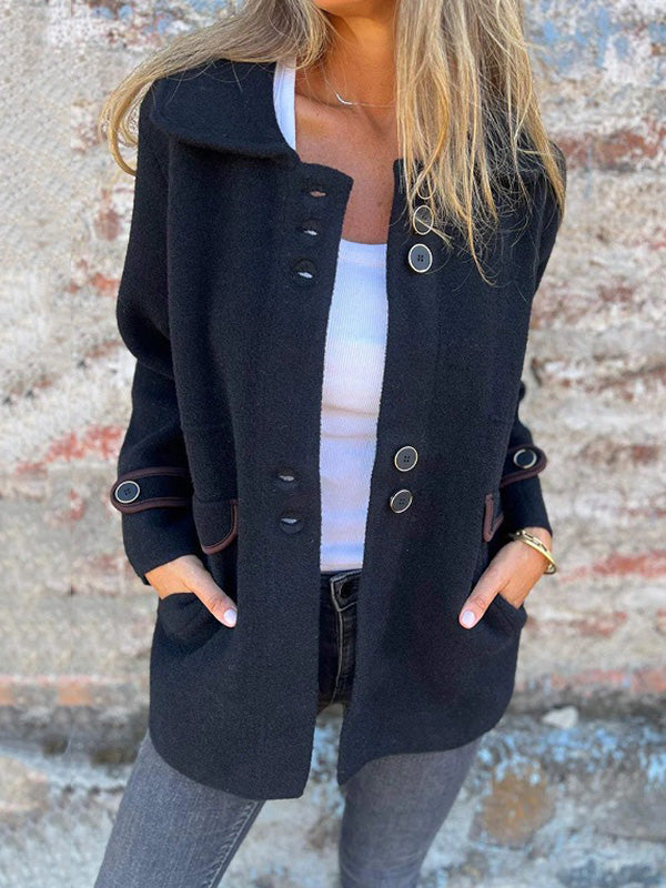 Buttoned Split-Joint Long Sleeves Loose Lapel Outerwear