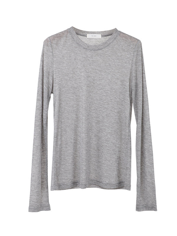 See-Through Solid Color Long Sleeves Skinny Round-Neck T-Shirts