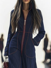 Zipper Long Sleeves Wide Leg Stand Collar Jumpsuits