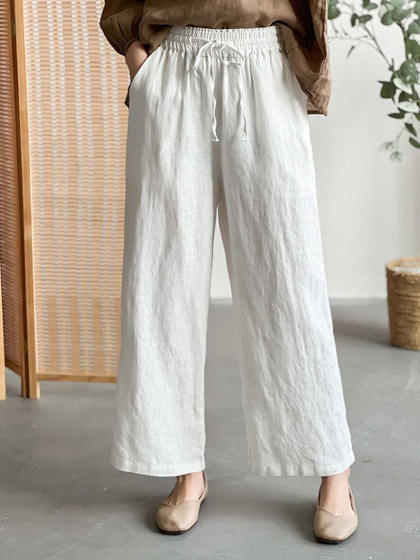 Drawstring Solid Color Loose Wide Leg Casual Pants Bottoms
