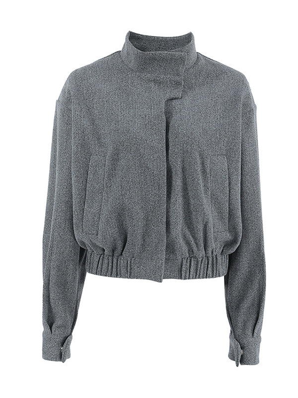 Elasticity Solid Color Long Sleeves Loose Stand Collar Woolen Coat