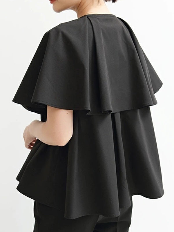 Falbala Loose Short Sleeves Round-neck Blouses&shirts Tops