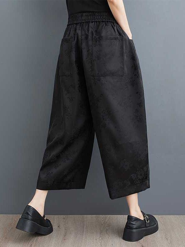 Elasticity Jacquard Pockets Solid Color Harem Pants High Waisted Trousers Ninth Pants