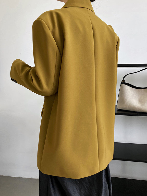 Urban Long Sleeves Loose Solid Color Pin Lapel Collar Suit Outerwear