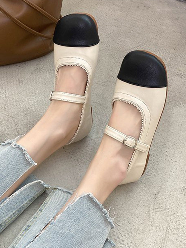 Leisure Contrast Color Split-Joint Flat Heel Loafer Shoes
