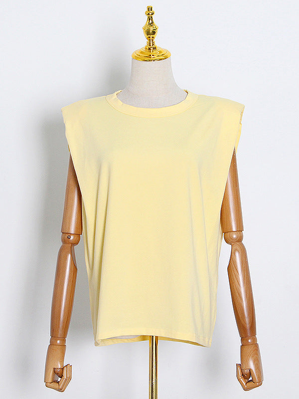 Solid Color Cap Sleeve Loose Round-Neck T-Shirts