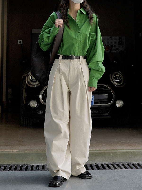 Asymmetric Solid Color Long Sleeves Loose Lapel Blouses