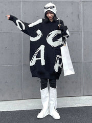 Stylish Selection Loose Hooded Letter Print Mini Dresses Sweater Dresses
