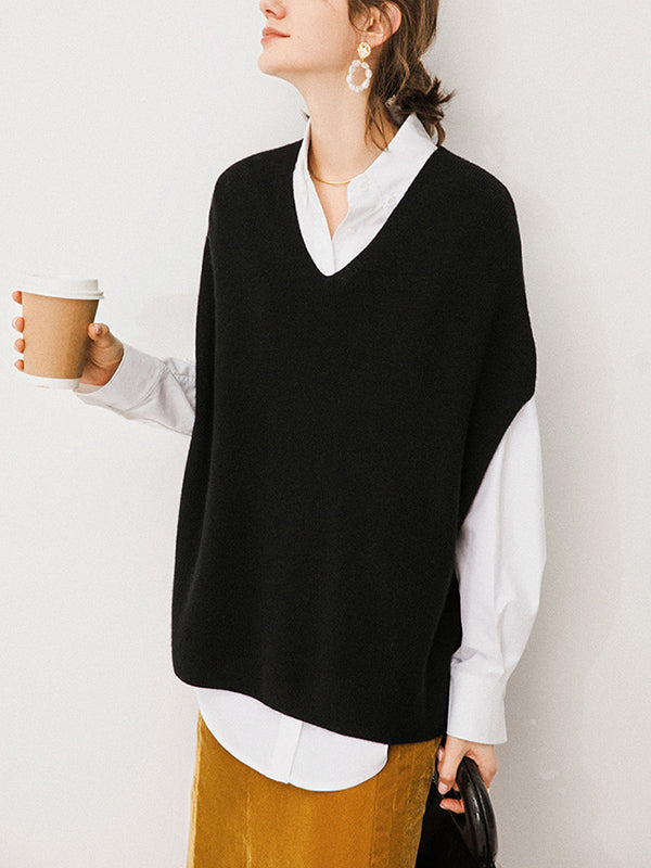 Casual Loose Solid Color V-Neck Vest Top