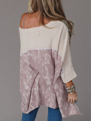 Asymmetric Leopard Split-Joint Split-Side Long Sleeves Loose One-Shoulder Sweatshirt Tops