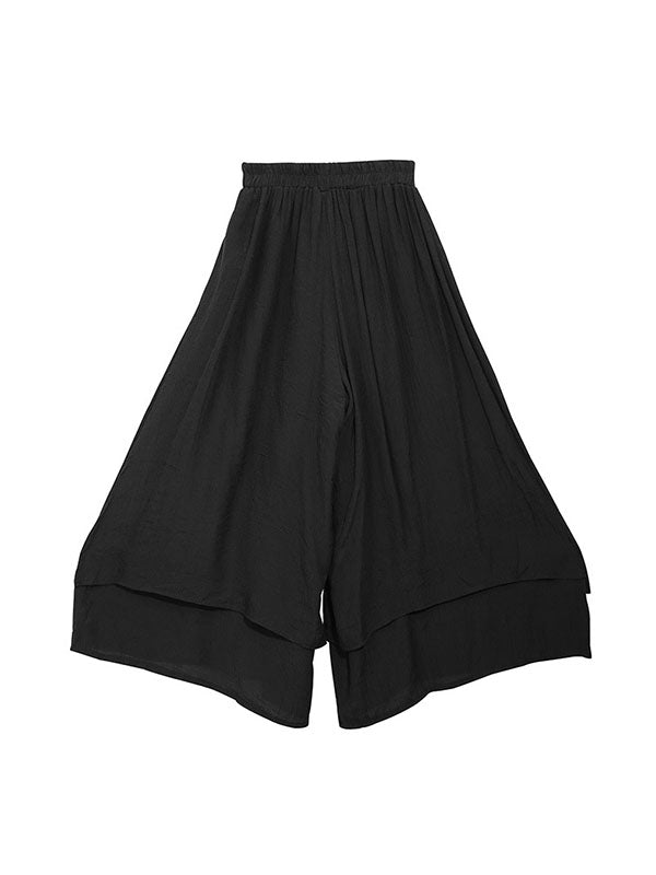 Elasticity Solid Color Split-Joint Loose Wide Leg Ninth Pants