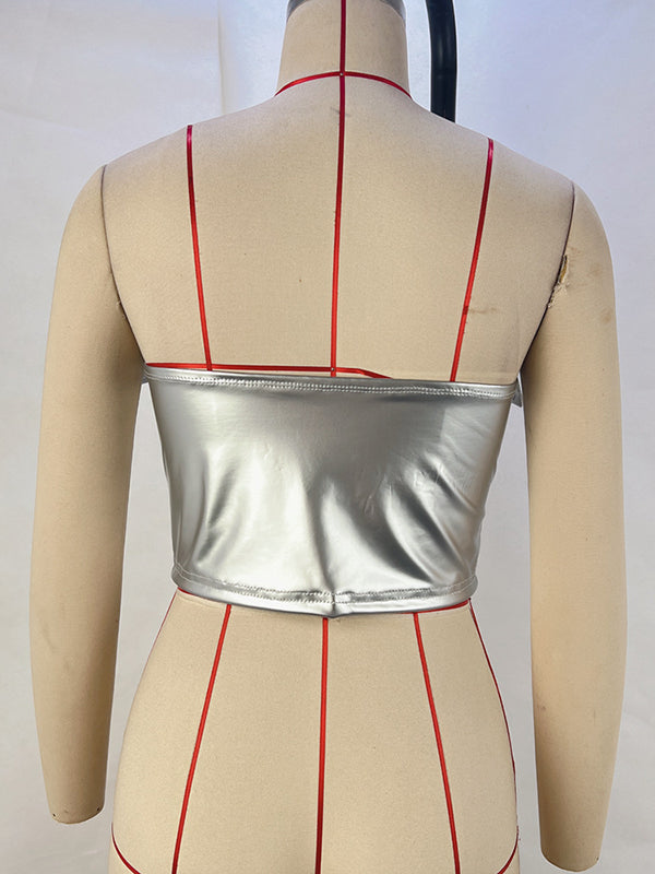 Solid Color Split-Joint Zipper Skinny Sleeveless Tube Vest Top