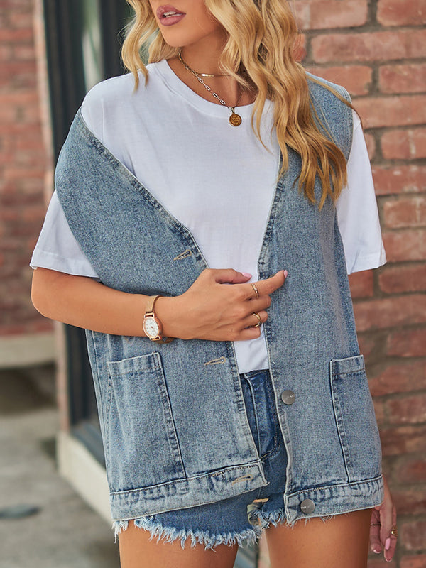 Split-Joint Loose Sleeveless V-Neck Vest Top