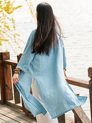 Blue&Red Frog Ramie Cotton Linen Outwear Cardigan