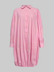 Buttoned Pleated Pockets Solid Color Long Sleeves Loose Lapel Midi Dresses