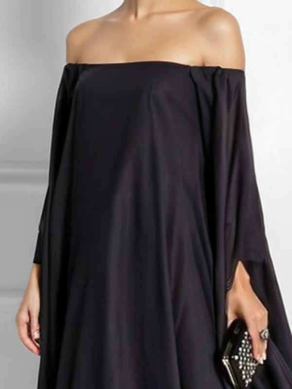 Solid Color Split-Joint Batwing Sleeves Loose Off-The-Shoulder Maxi Dresses