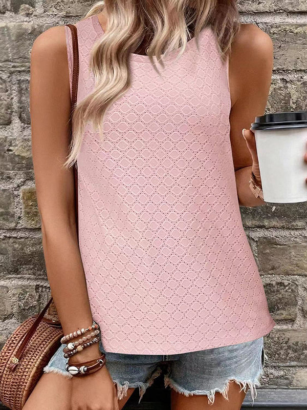 Solid Color Loose Sleeveless Round-Neck Vest Top