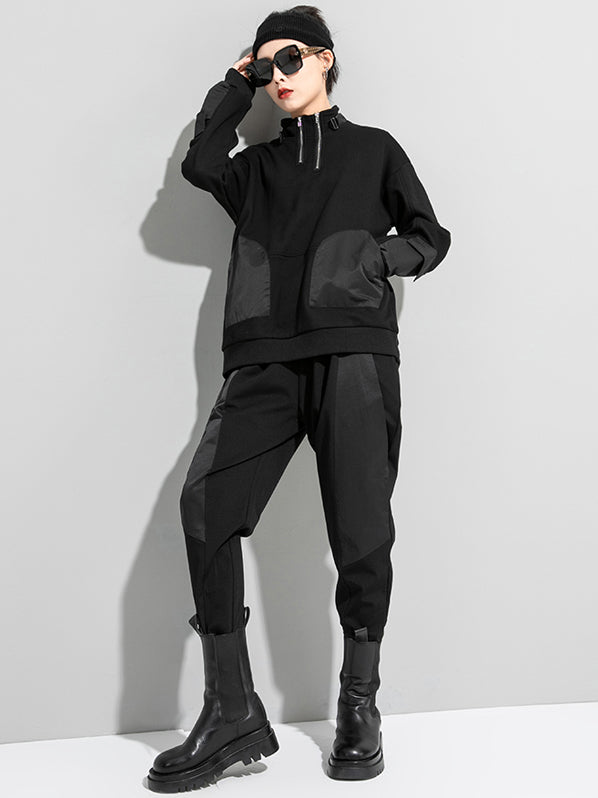Urban Punk Stand Collar Split-Joint Zipper Sweatshirt