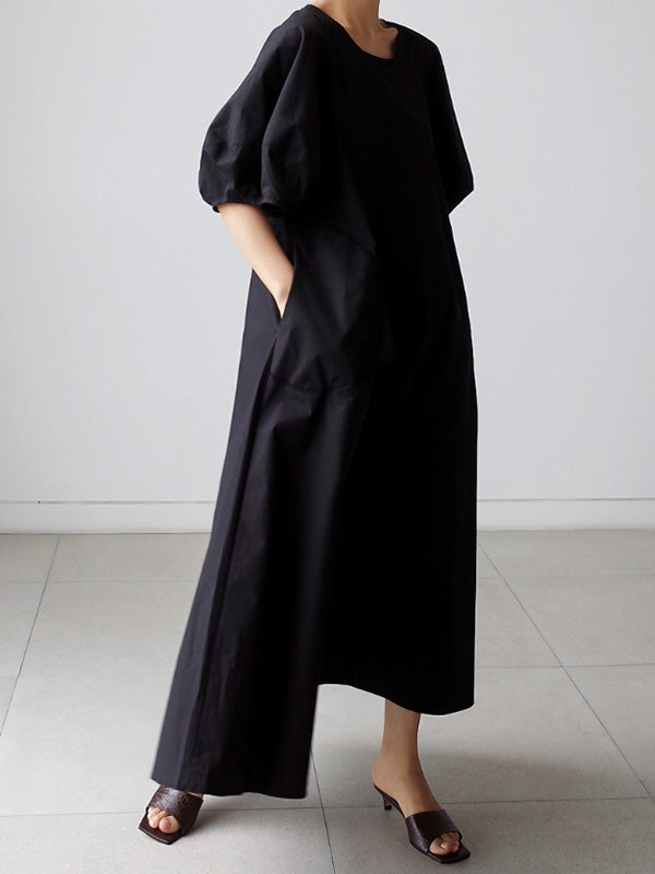 Original Bishop Sleeve Solid Color Midi Dress