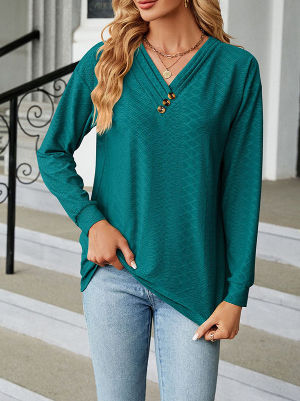 Split-Joint Long Sleeves Loose V-Neck T-Shirts