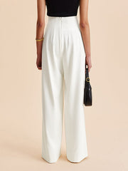 High Waisted Loose Buttoned Pleated Solid Color Pants Trousers