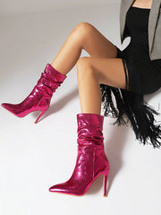 Pleated Snakeskin Printed Solid Color Split-Joint Pumps Boots