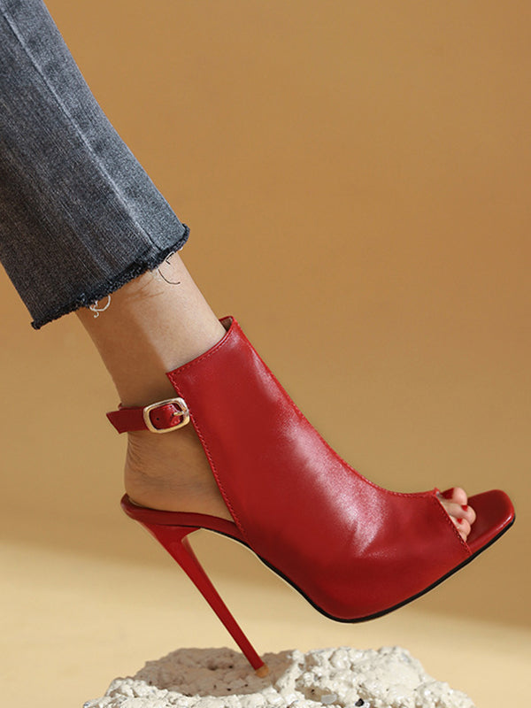 Belt Buckle Peep Toe Split-Joint Sandals Pumps