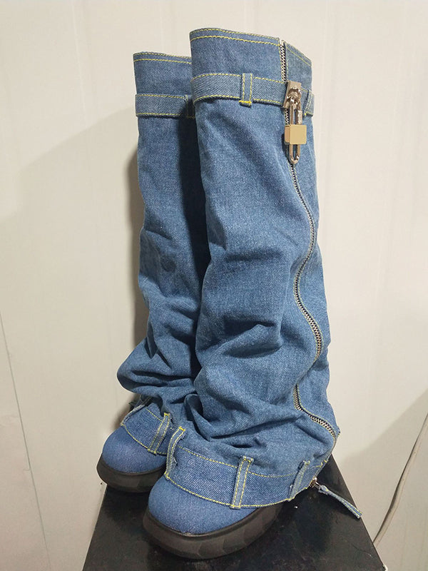 Buckle Round-Toe Zipper Boots