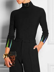 Printed Split-Joint Long Sleeves Skinny High Neck T-Shirts Tops